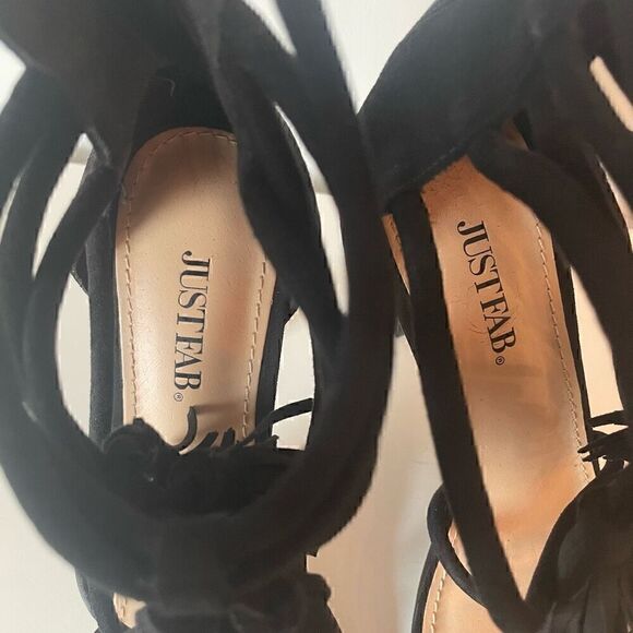 JustFab Gladiator Keeley Black Ankle Strap Tassel High Heels Size 7.5 - Picture 8 of 8